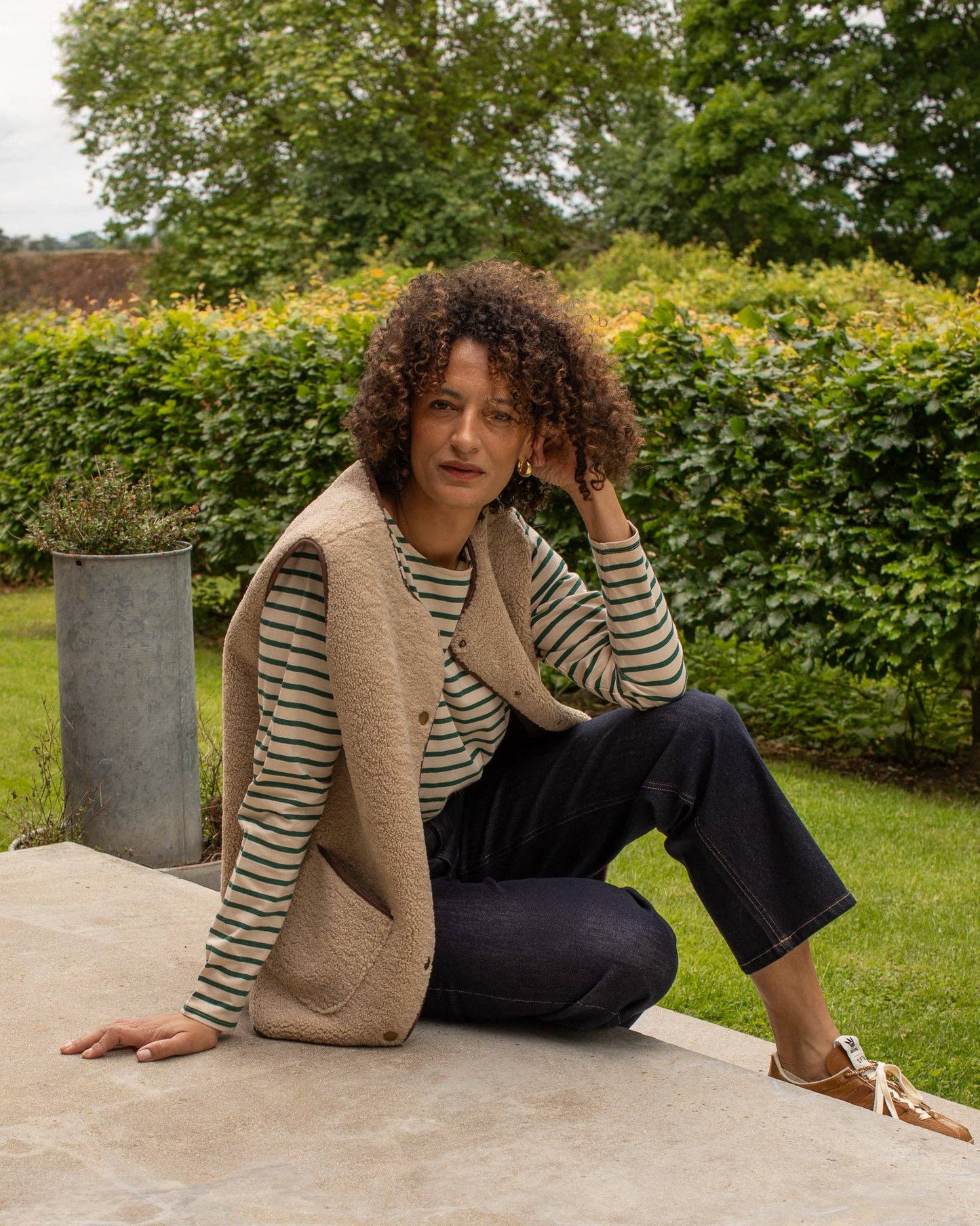 Chalk Fleur Stripe Top | Evergreen/Cream