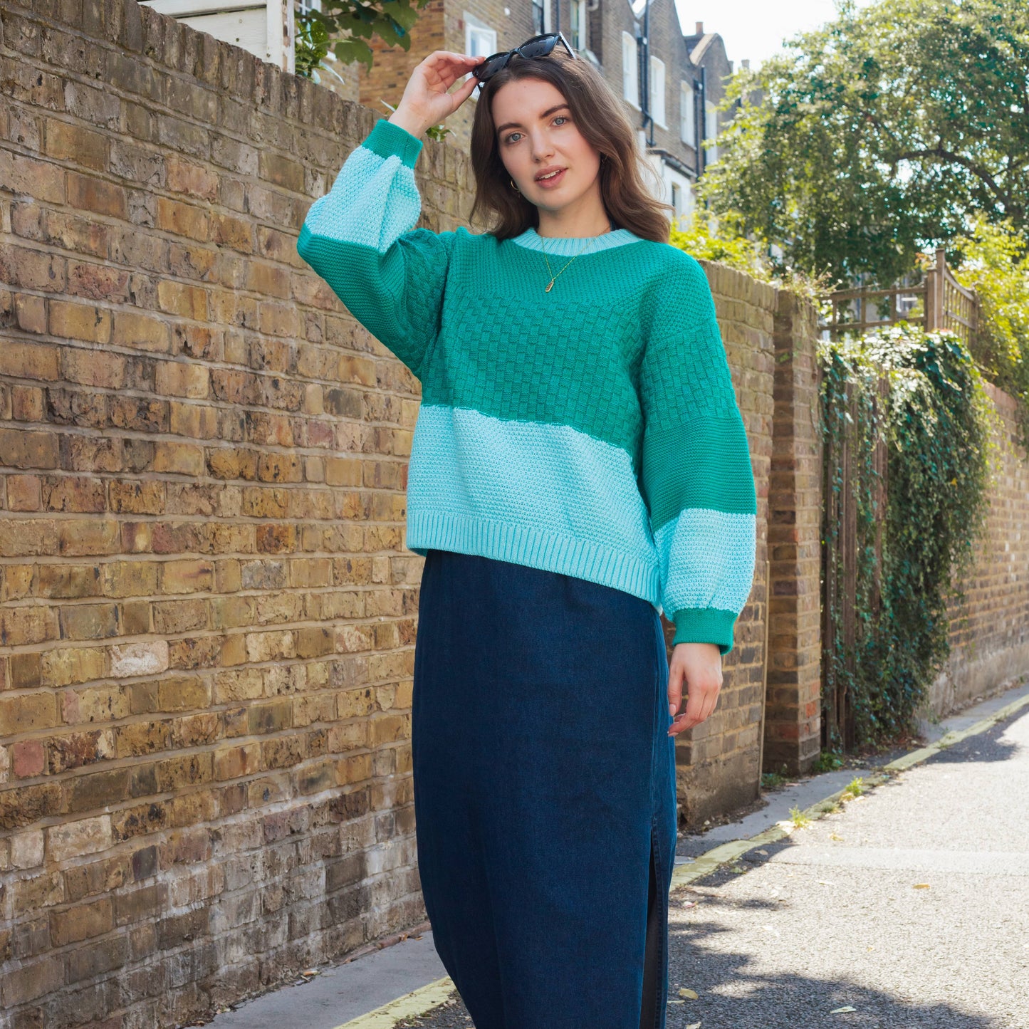 Taz Recycled Cotton Mix Two Tone Jumper - Green Knitwear