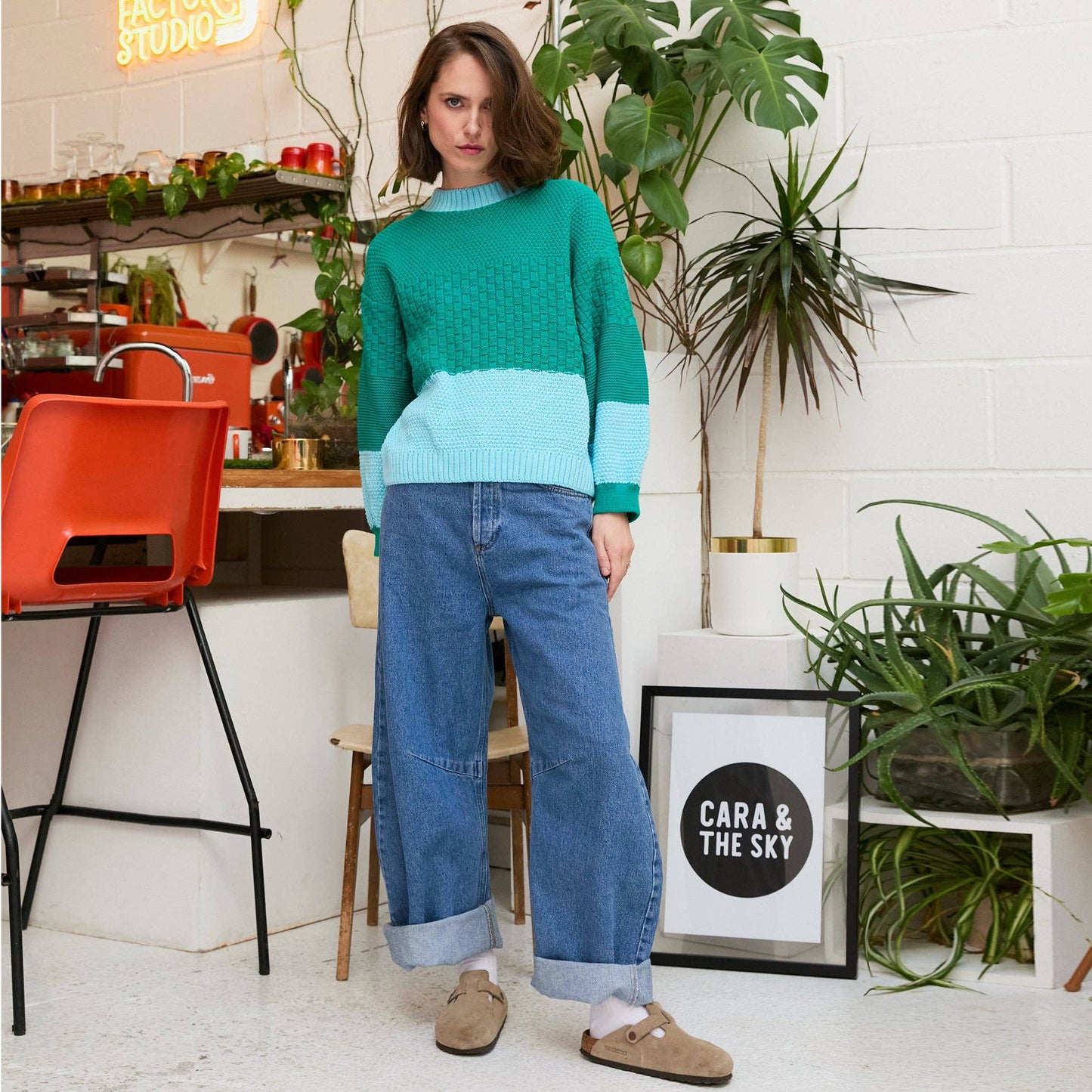 Taz Recycled Cotton Mix Two Tone Jumper - Green Knitwear