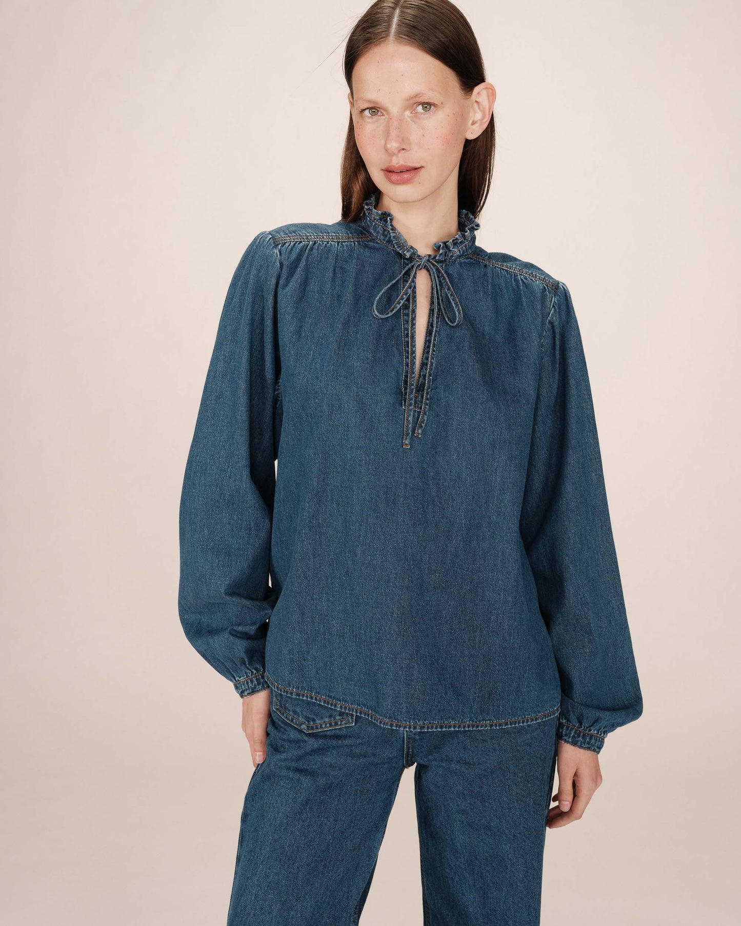 Grace and Mila Dark Blue Denim Blouse
