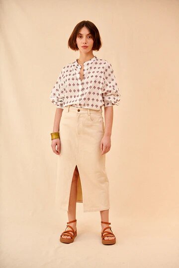 Garance Cream Denim Midi Skirt