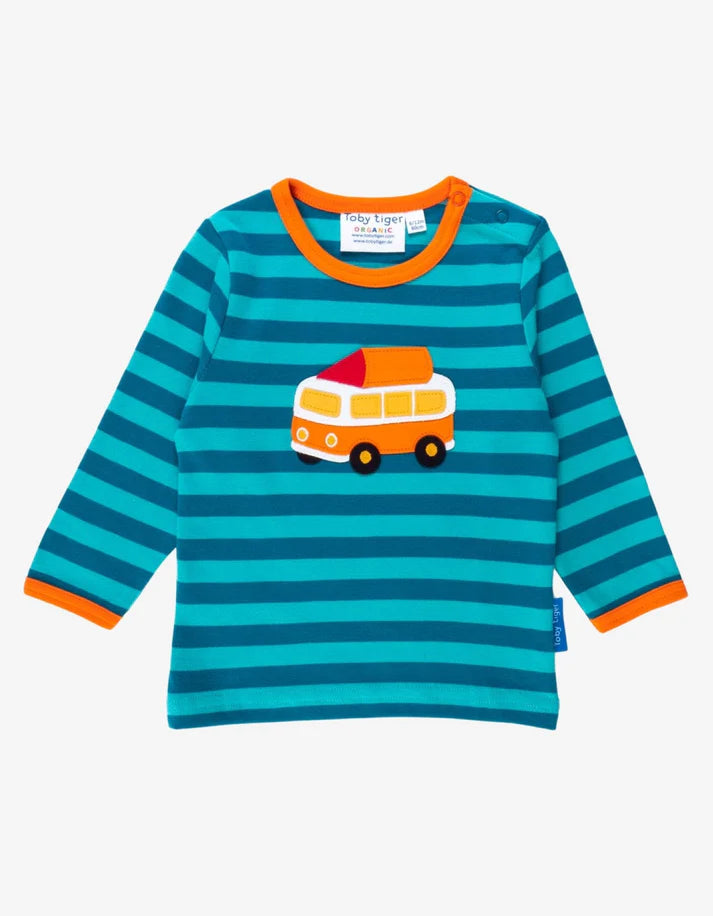 Toby Tiger Organic Campervan Applique Long-Sleeved T-Shirt