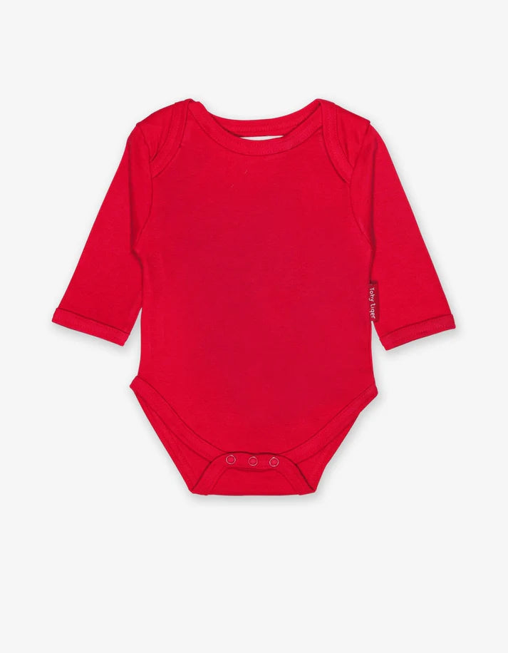 Toby Tiger Organic Red Basic Long-Sleeved Baby Body