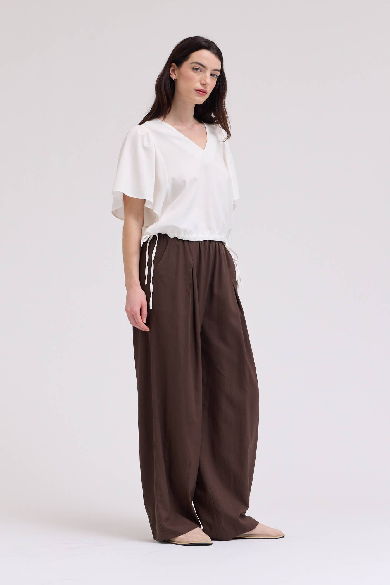 42305 - DRAWSTRING LINEN BLEND BLOUSE