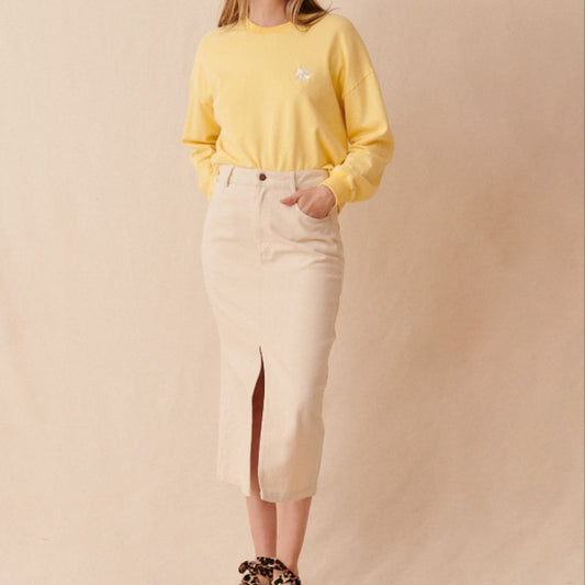 Garance Cream Denim Midi Skirt