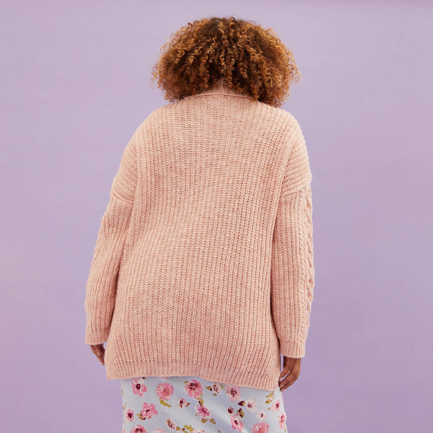 Emily Cable Roll Neck Sweater - Dusky Pink