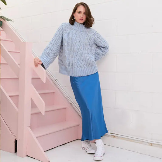 Cara and the Sky: Sarah High Neck Cable Wide Sleeve Jumper
