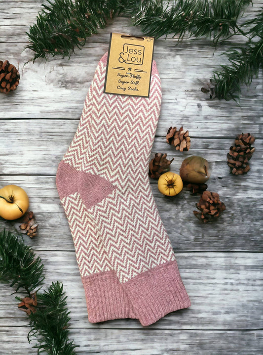 Hazy Herringbone Ribbed Pink Socks