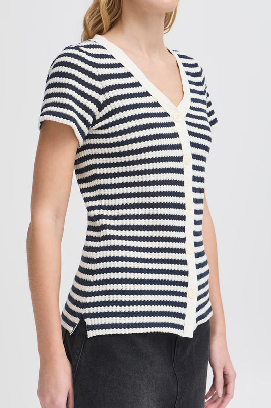 ICHI Blue/White Knit Cardigan