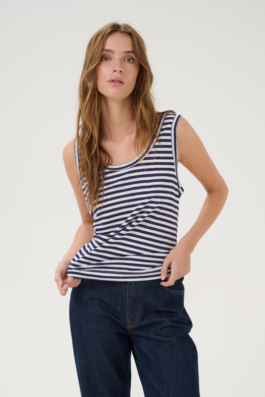 My Essential Wardrobe Blue Lisa Linen Tank Top
