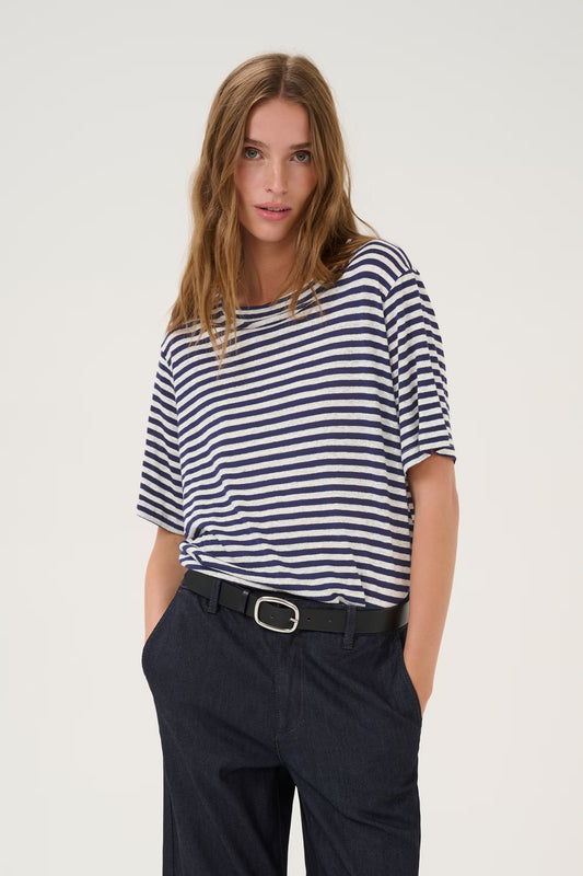 My Essential Wardrobe LisaMW Linen Top (Blue Stripe)