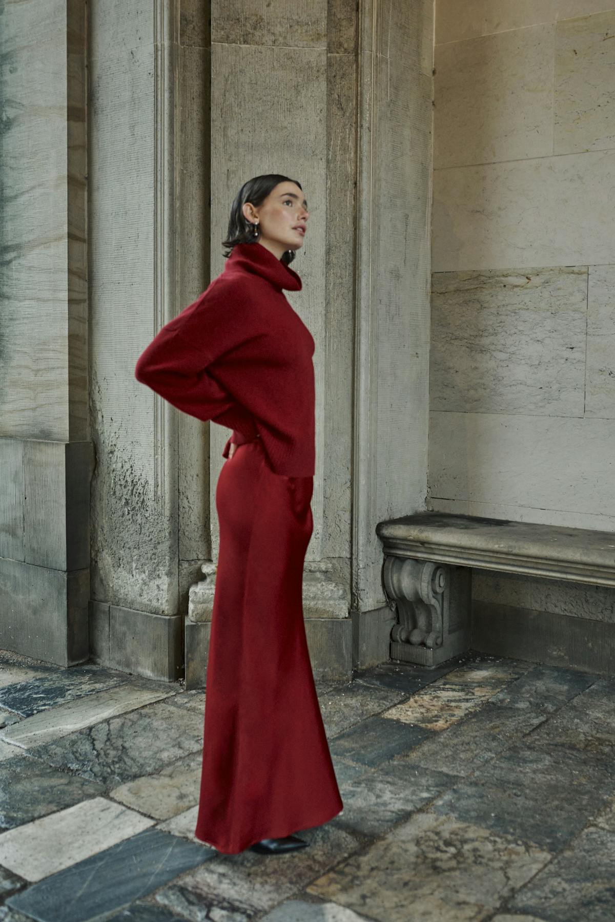 My Essential Wardrobe Estelle Long Skirt- Burgundy Red