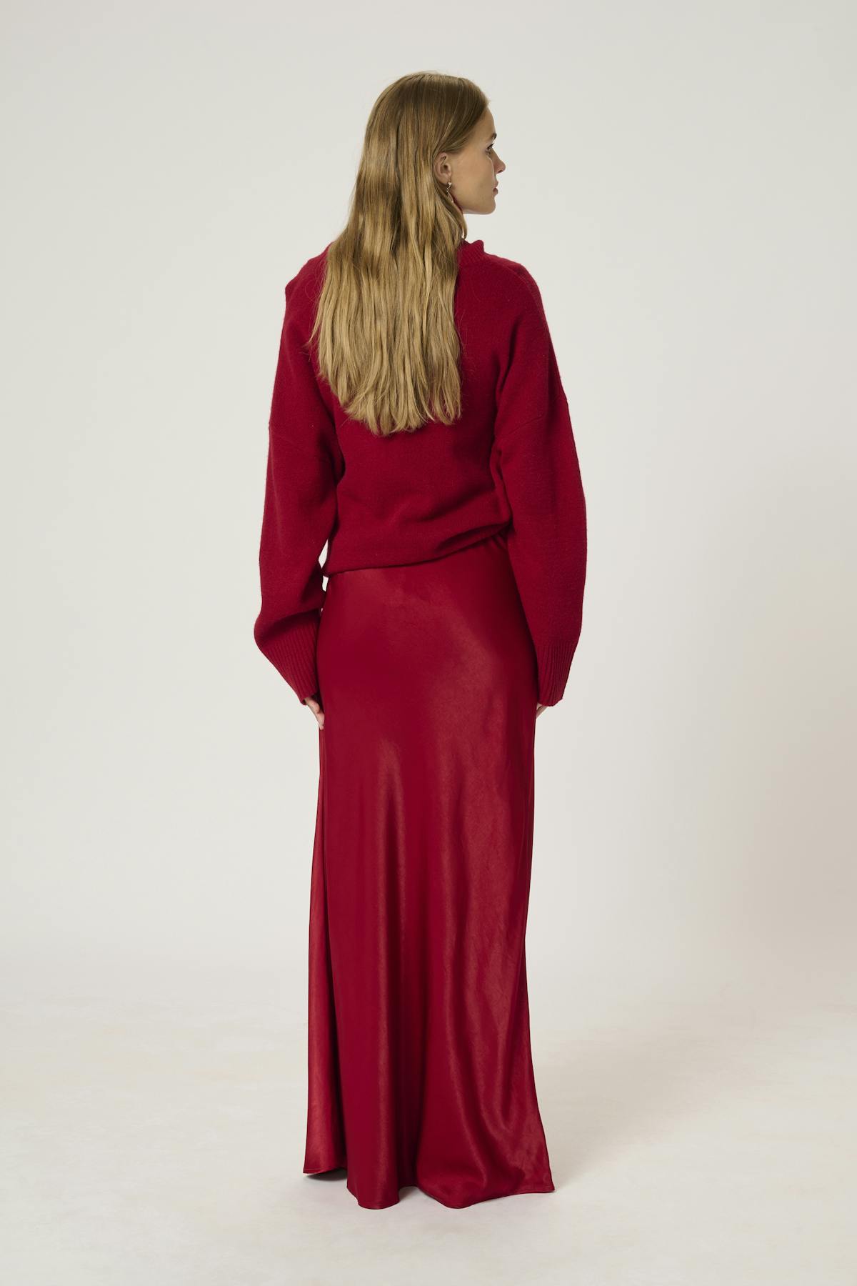 My Essential Wardrobe Estelle Long Skirt- Burgundy Red