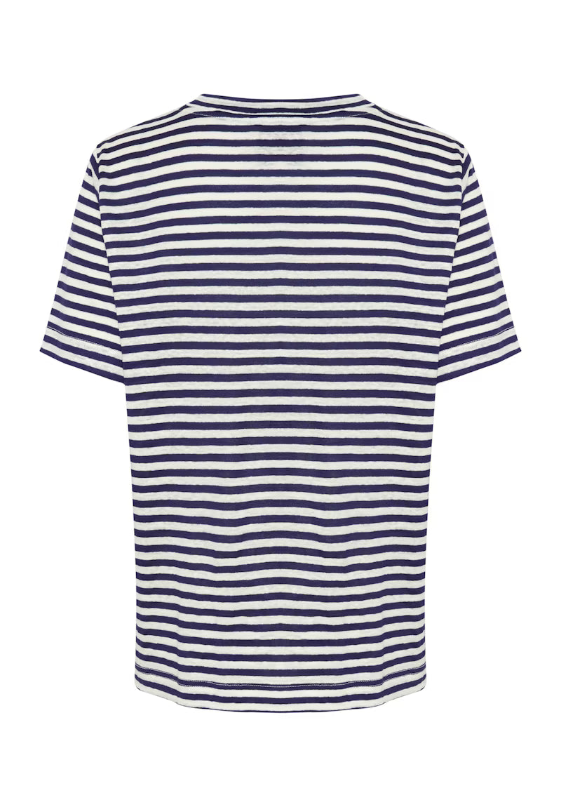 My Essential Wardrobe LisaMW Linen Top (Blue Stripe)
