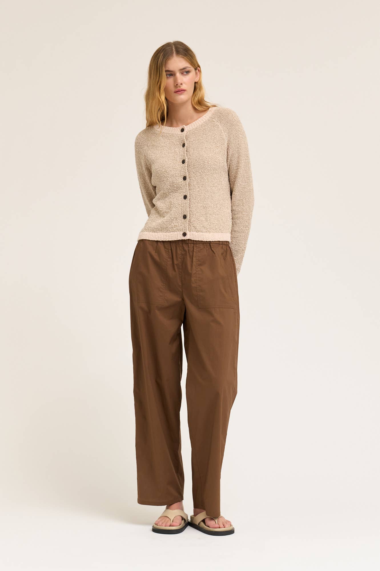 Grade and Gather Tobacco Cotton Wide Leg Trousers