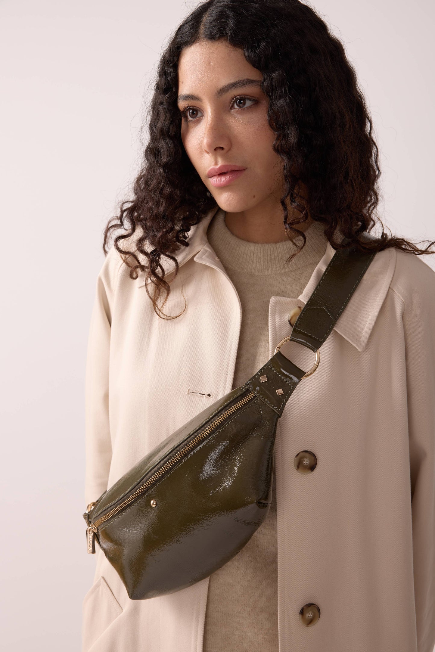 Maradji Khaki Leather Over Shoulder Bag