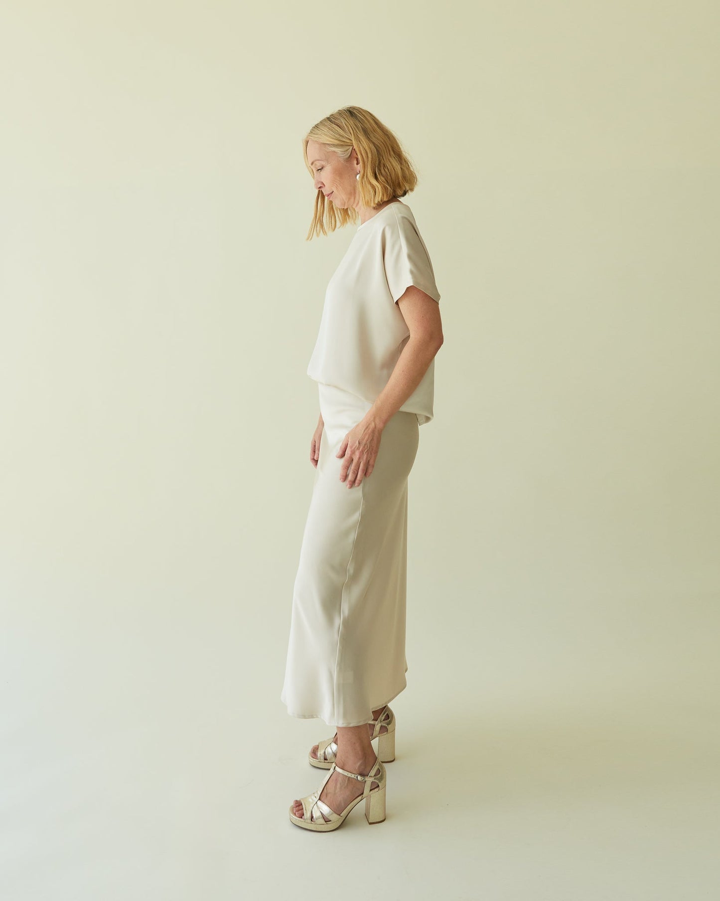 Chalk Maeve Champagne Satin Bias Skirt