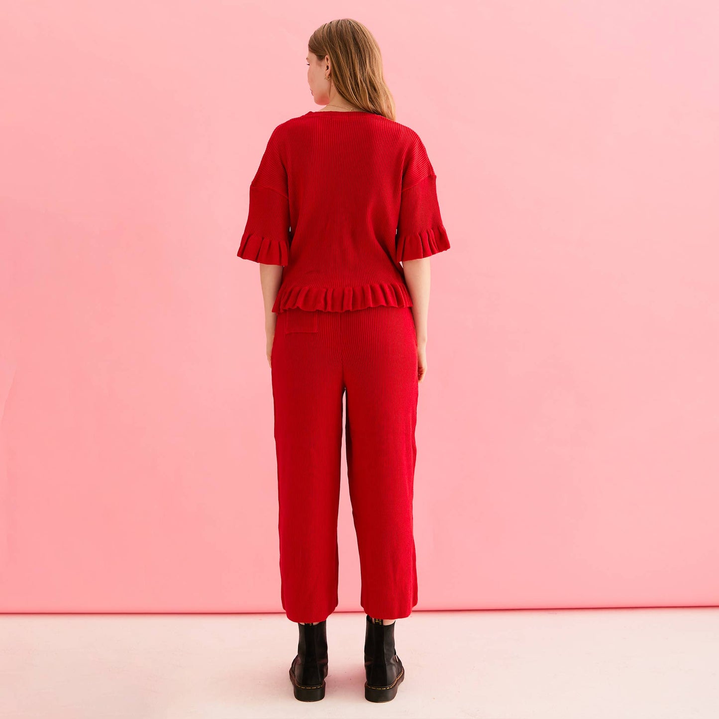 Marlow Ruffle Summer Co-Ord Cardigan - Red | Knitwear