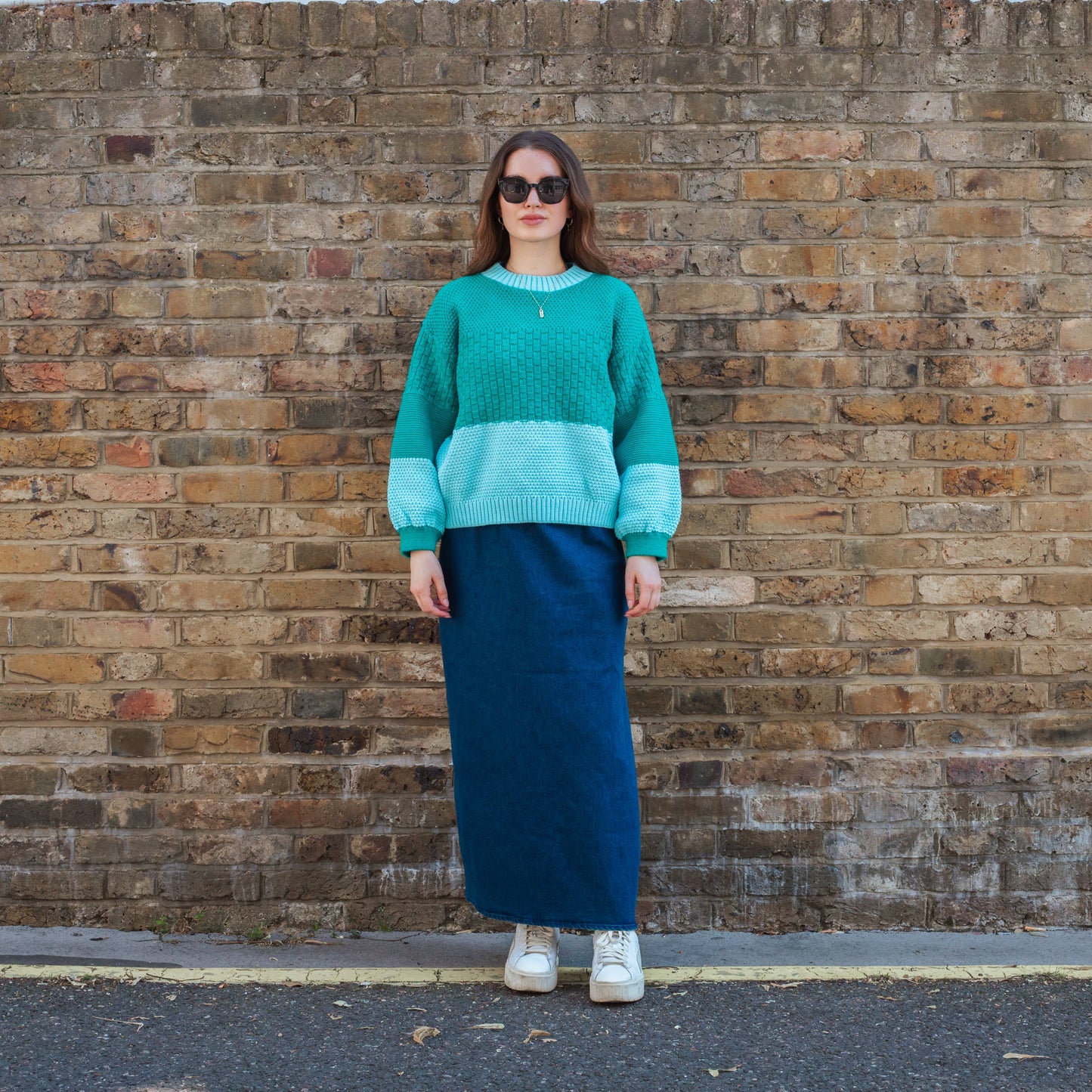 Taz Recycled Cotton Mix Two Tone Jumper - Green Knitwear