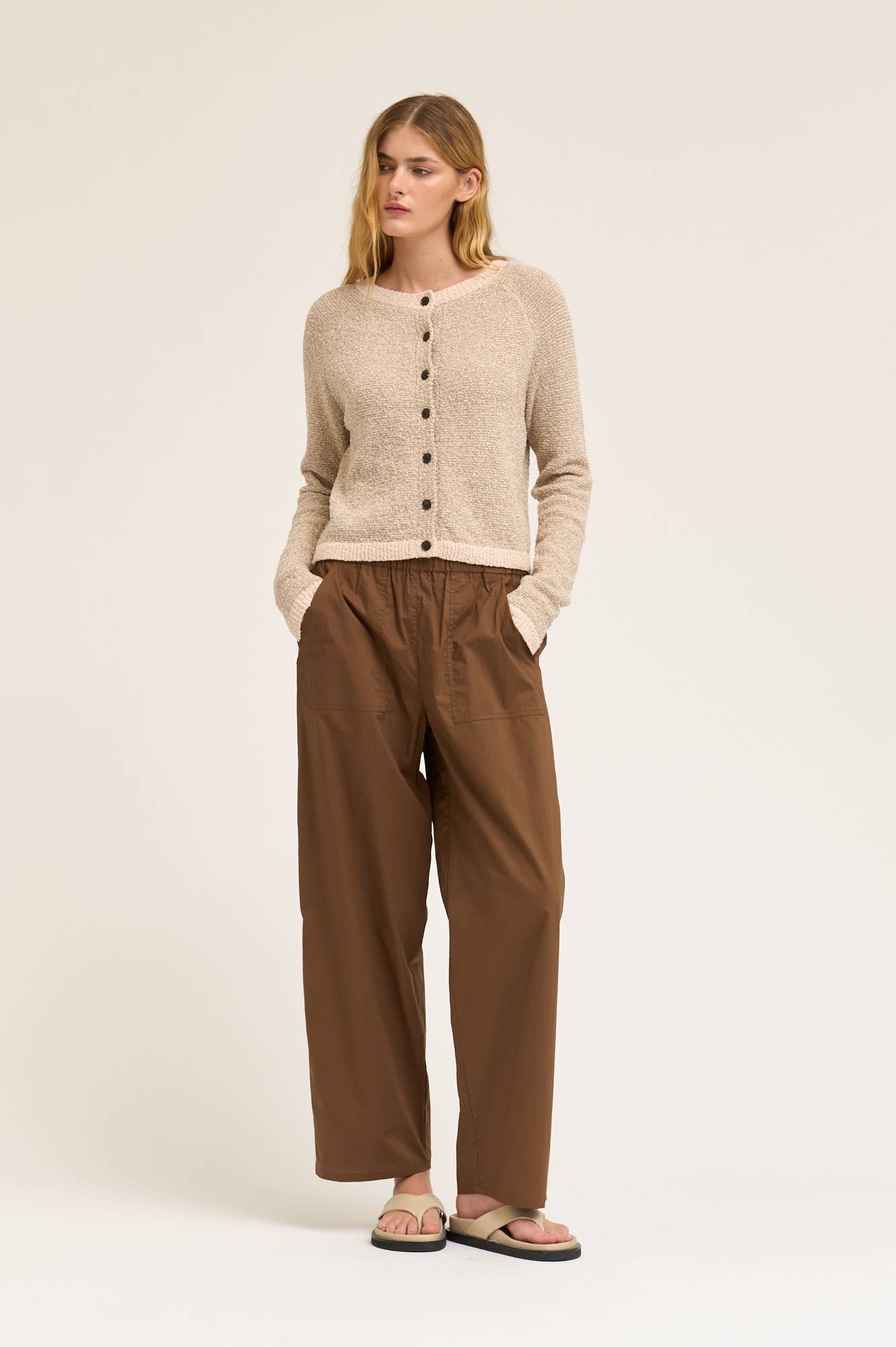 Grade and Gather Tobacco Cotton Wide Leg Trousers