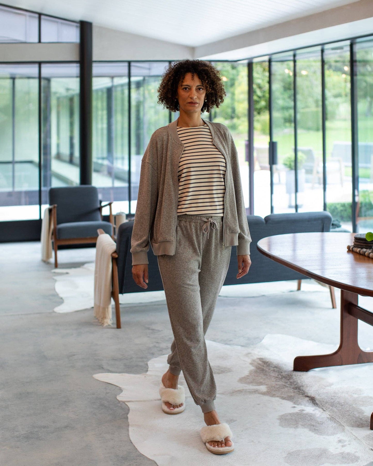 Chalk Fleur Stripe Top | Grey/Cream