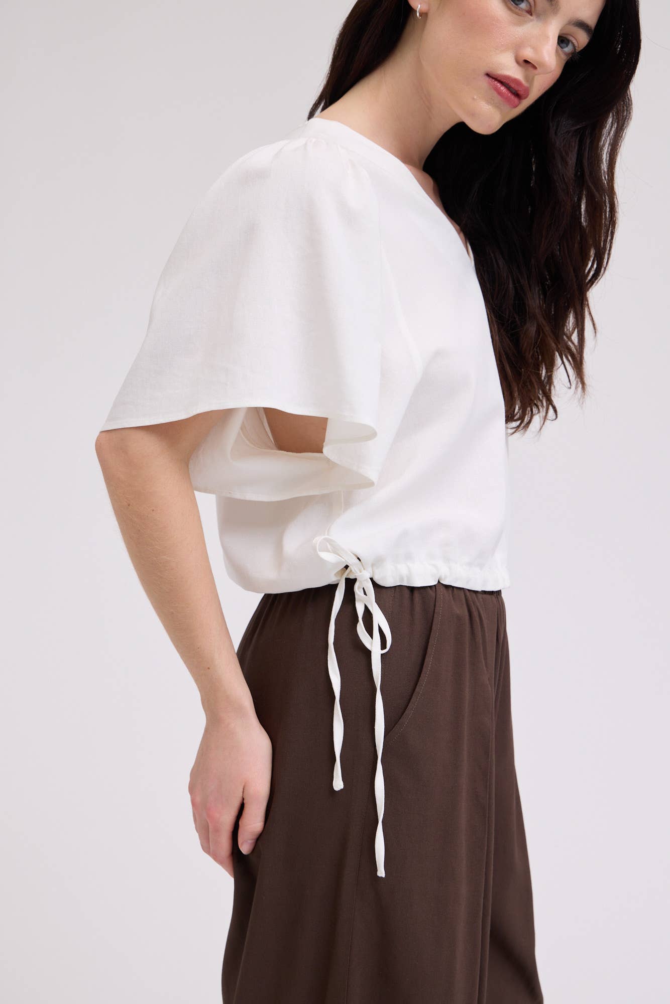 42305 - DRAWSTRING LINEN BLEND BLOUSE