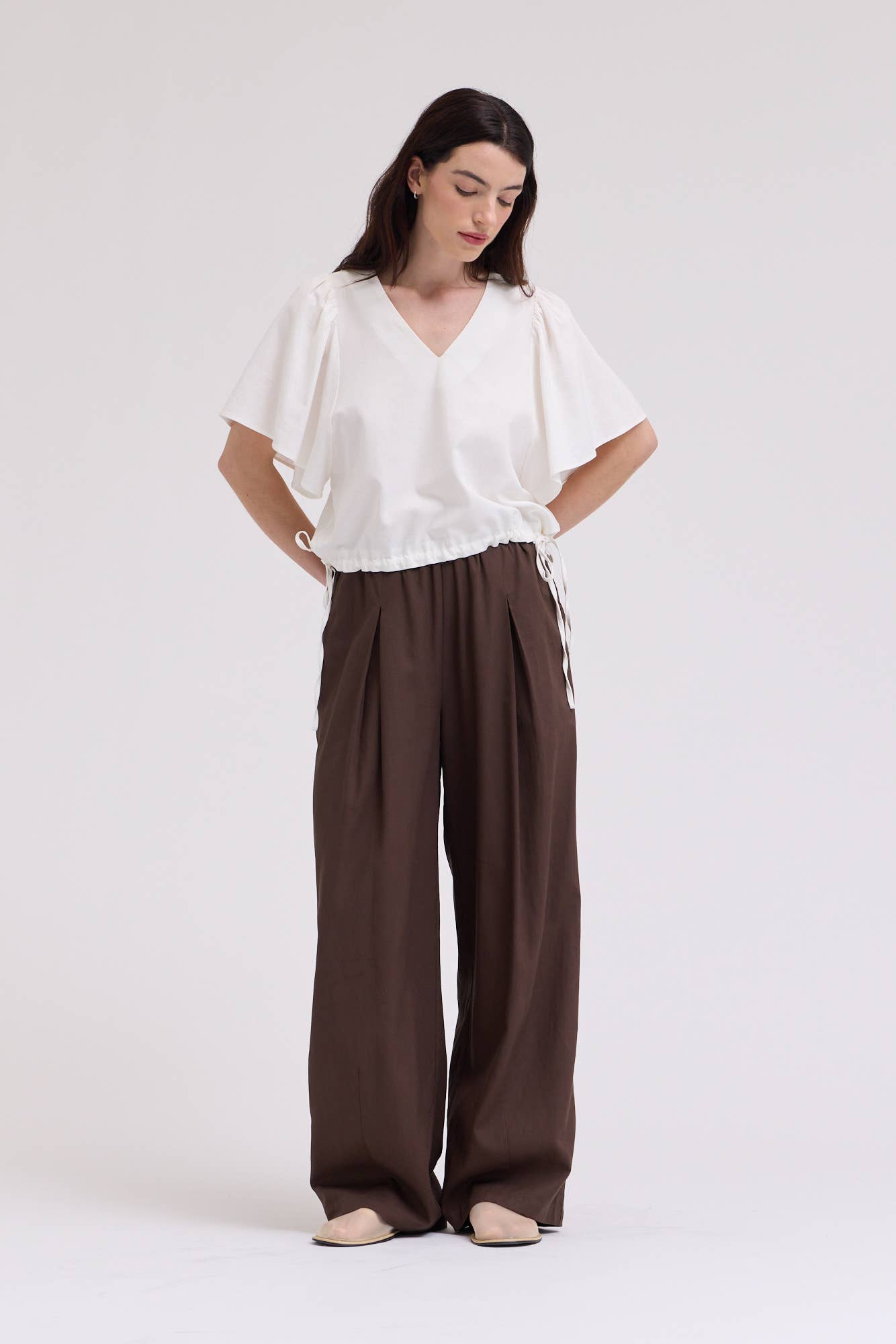 42305 - DRAWSTRING LINEN BLEND BLOUSE