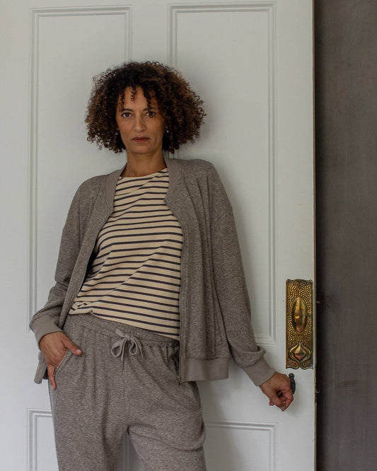 Chalk Fleur Stripe Top | Grey/Cream