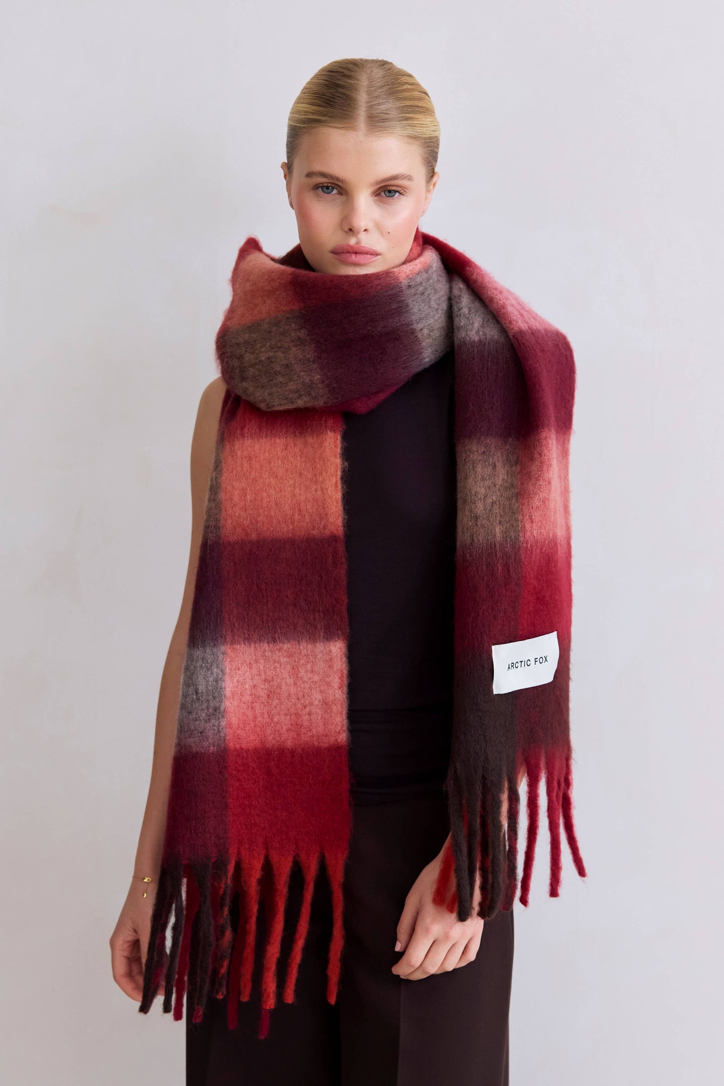 Artic Fox Reykjavik Scarf - 100% Recycled - Burgundy check