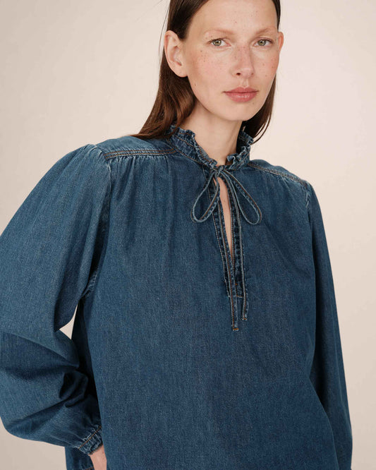 Grace and Mila Dark Blue Denim Blouse
