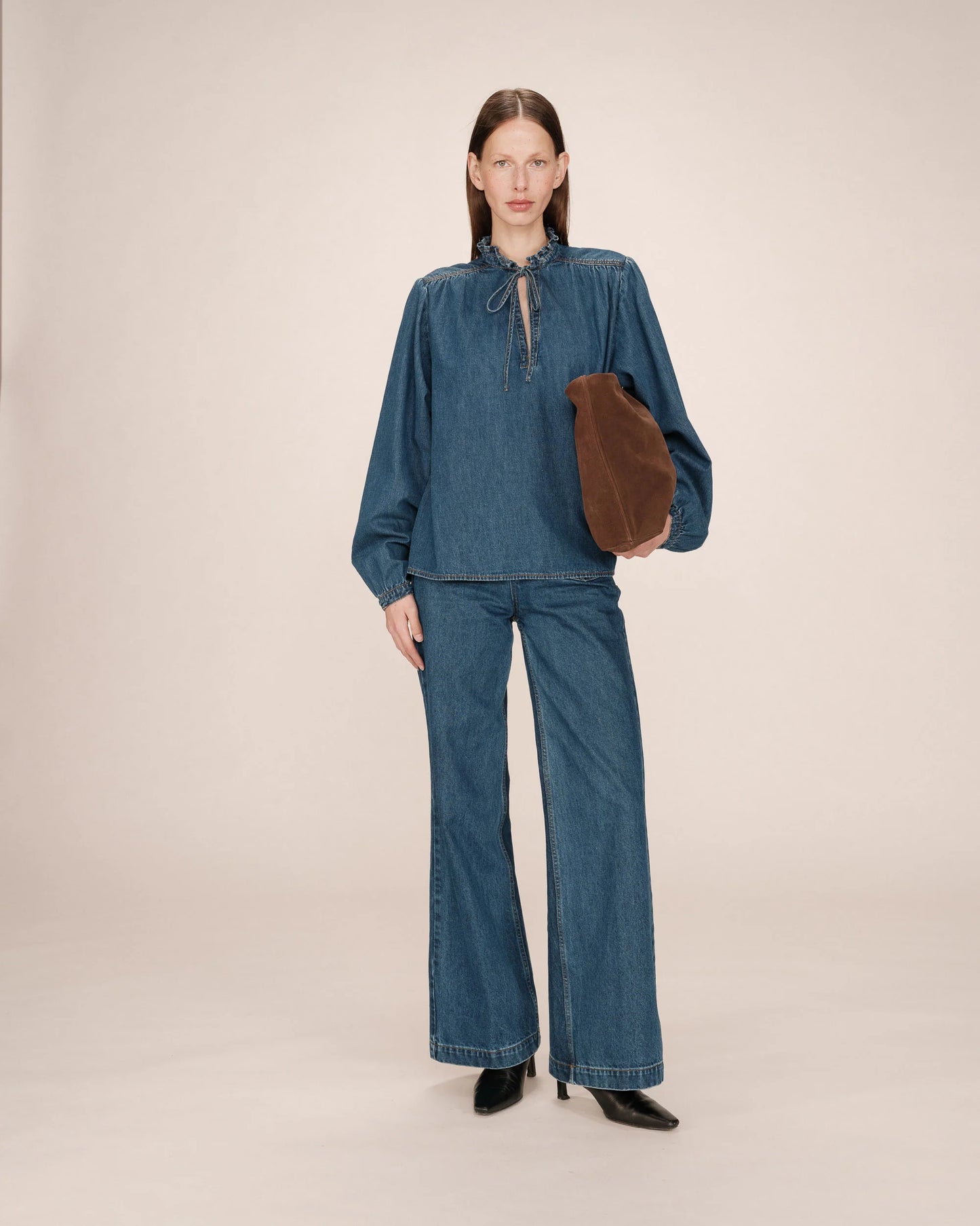 Grace and Mila Dark Blue Denim Blouse
