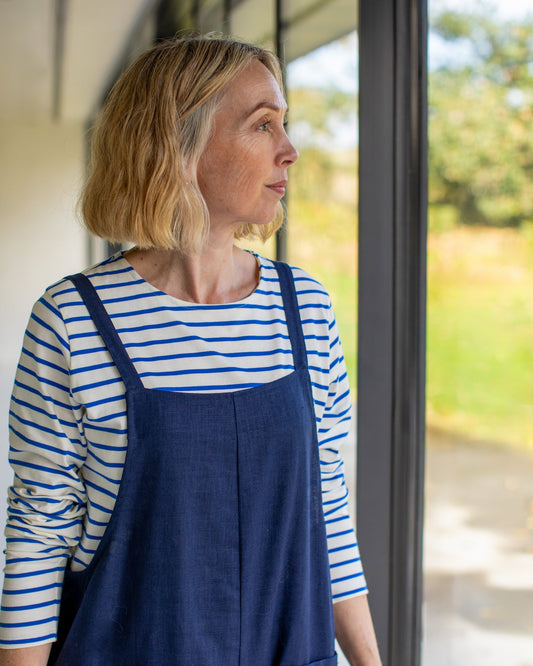 Chalk Fleur Stripe Top - Colbalt/Cream