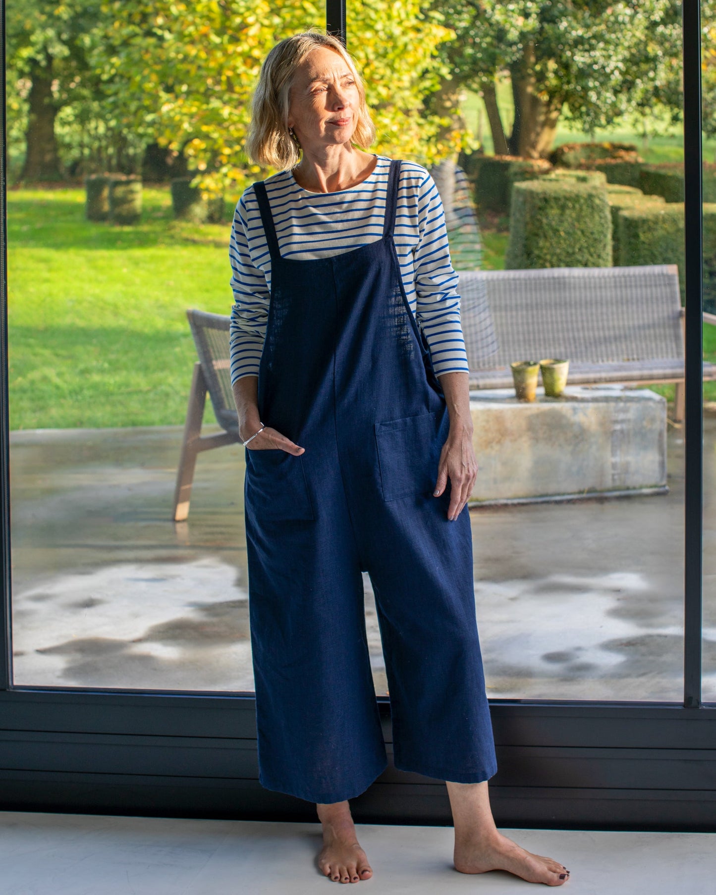 Chalk Fleur Stripe Top - Colbalt/Cream