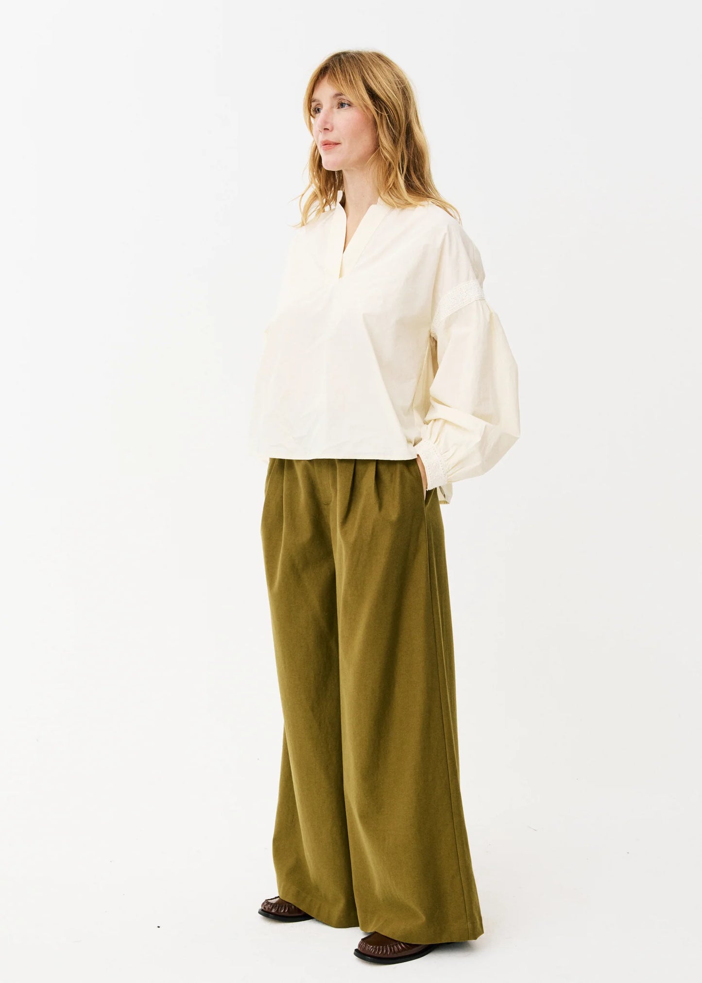 Maison Anana Phybie Khaki Wide Leg Trousers