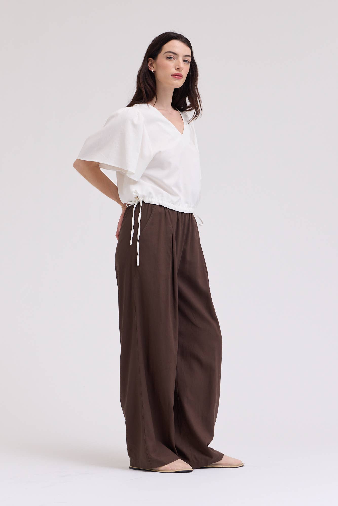 42305 - DRAWSTRING LINEN BLEND BLOUSE