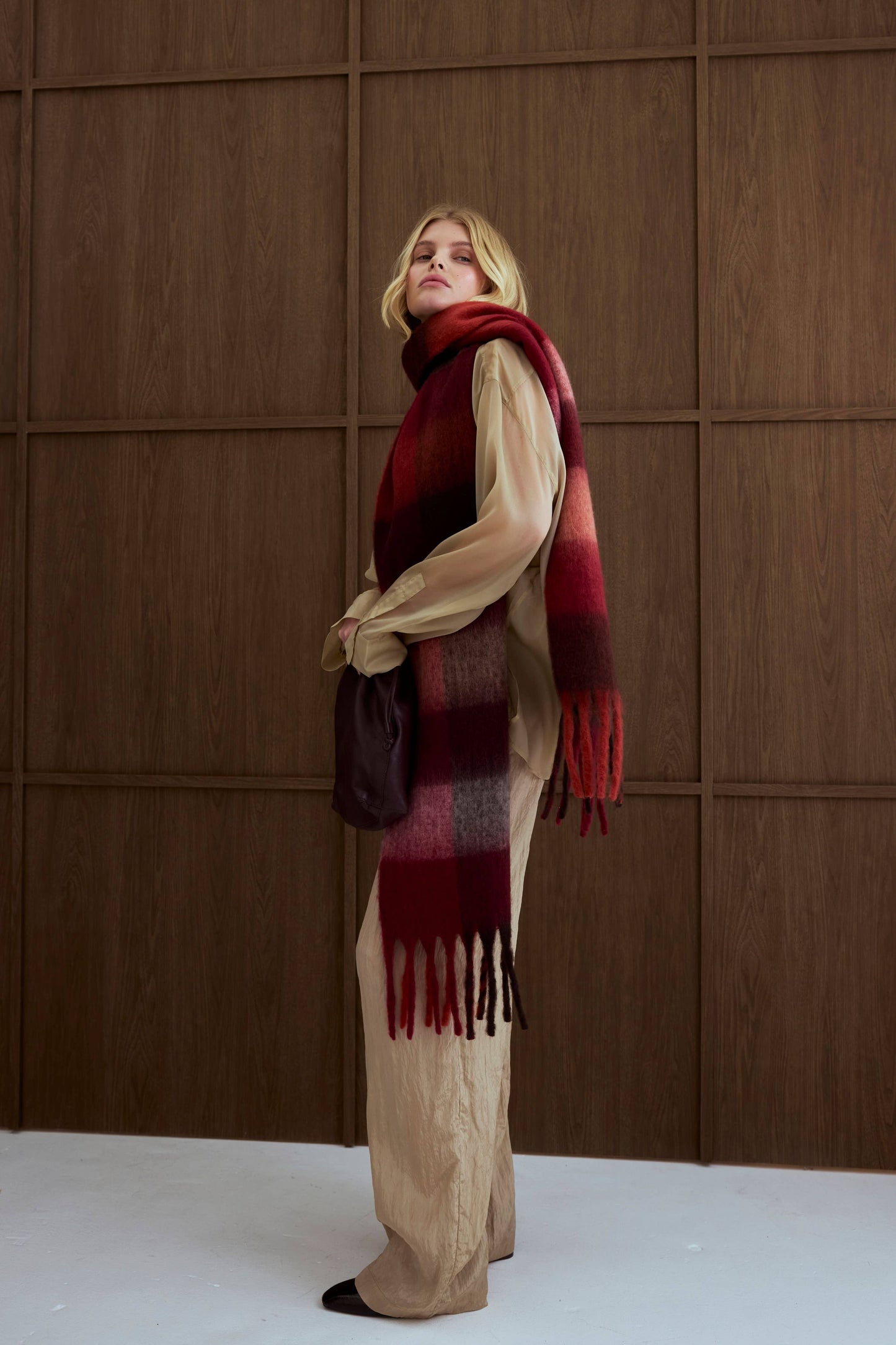 Artic Fox Reykjavik Scarf - 100% Recycled - Burgundy check