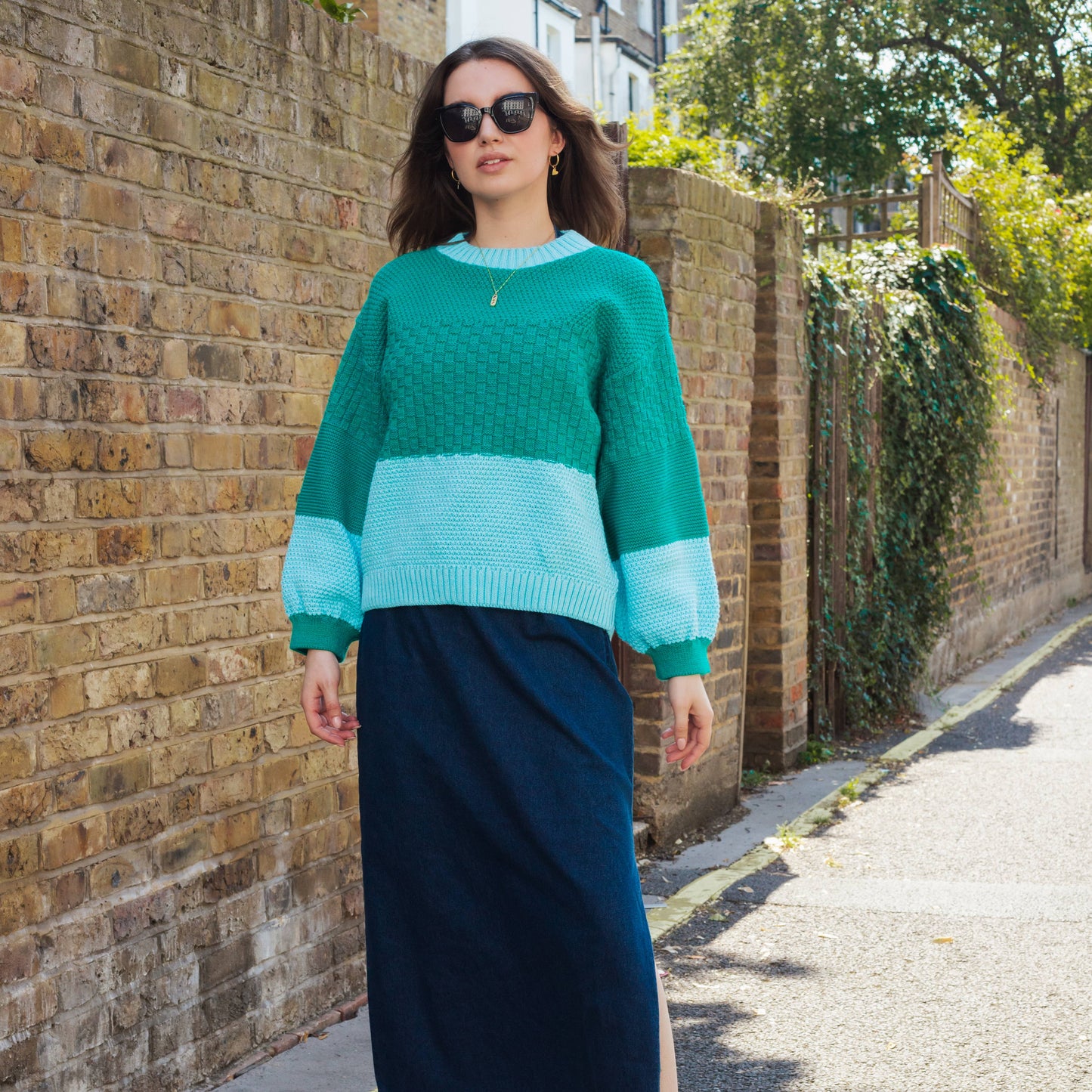 Taz Recycled Cotton Mix Two Tone Jumper - Green Knitwear