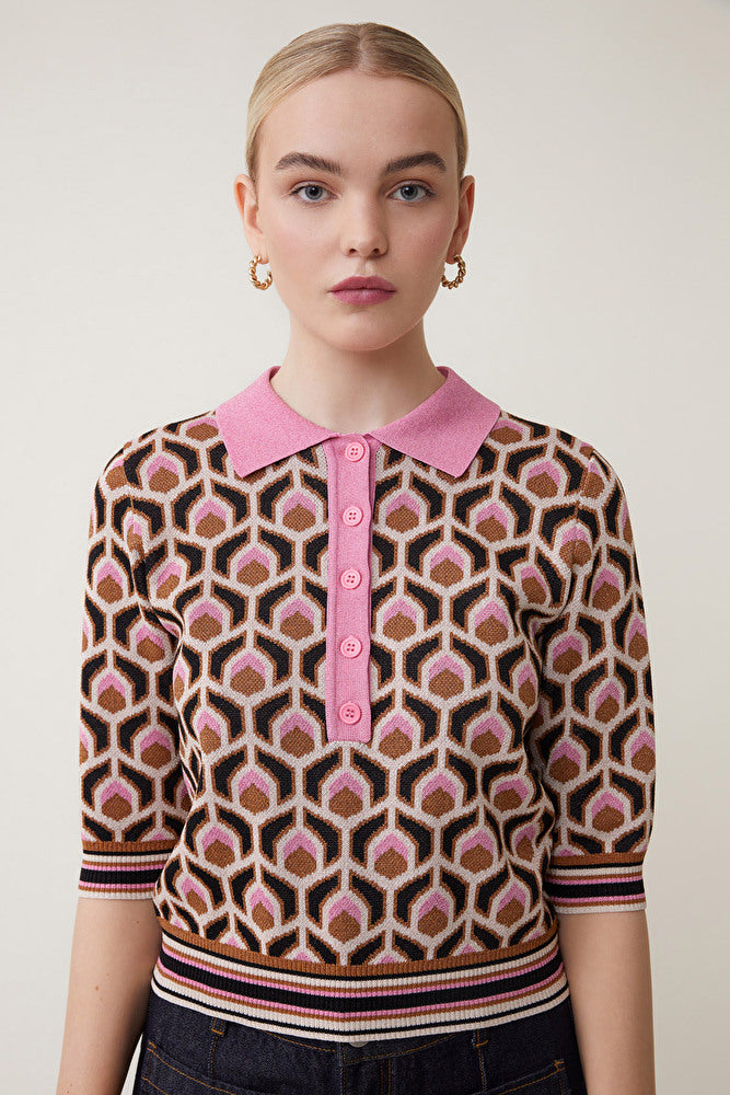 Suncoo Pink Palmer Short Sleeve Knit