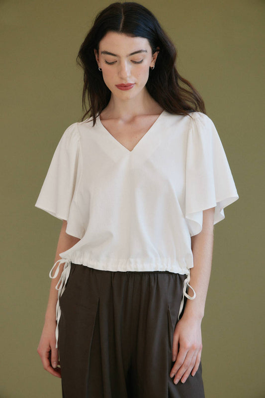 42305 - DRAWSTRING LINEN BLEND BLOUSE