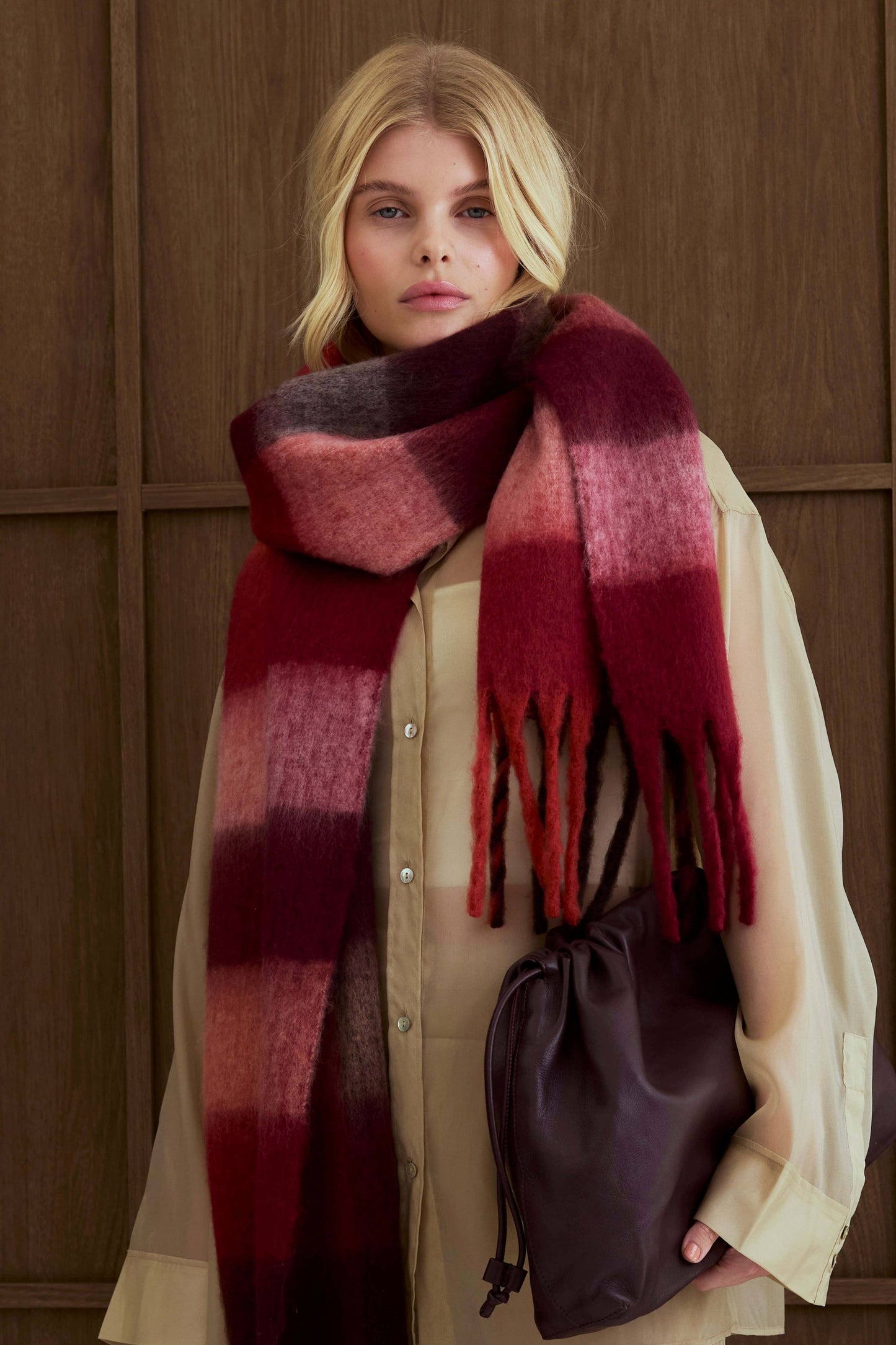 Artic Fox Reykjavik Scarf - 100% Recycled - Burgundy check