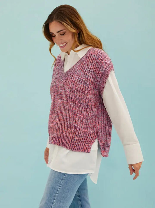Sara V Neck Twist Knitted Vest - Multi