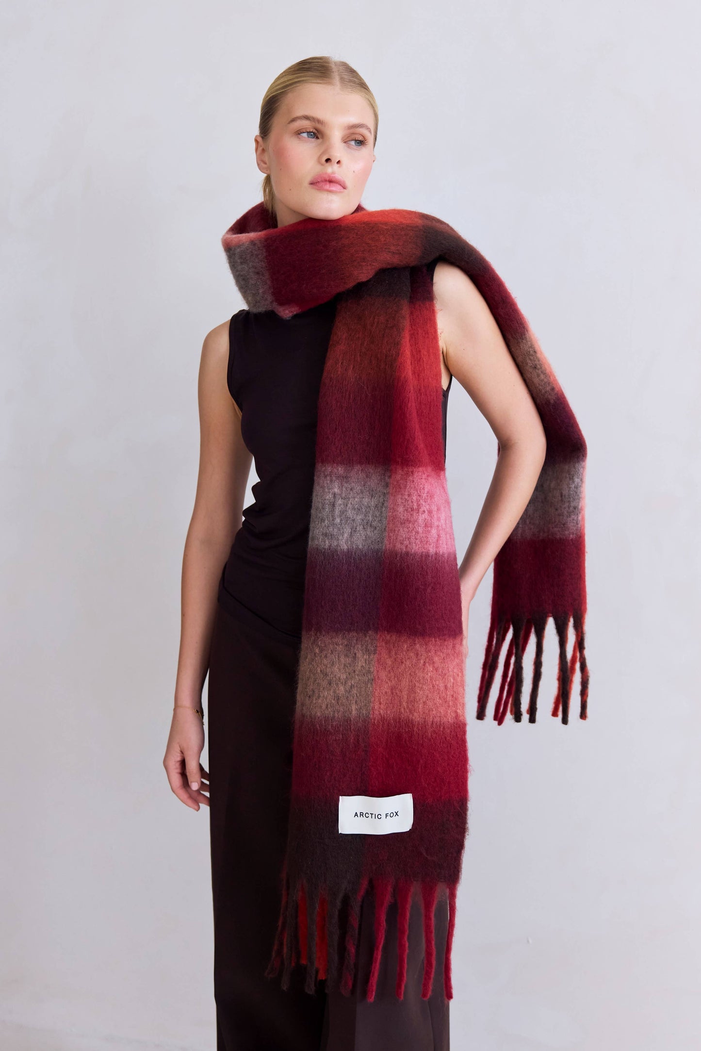 Artic Fox Reykjavik Scarf - 100% Recycled - Burgundy check