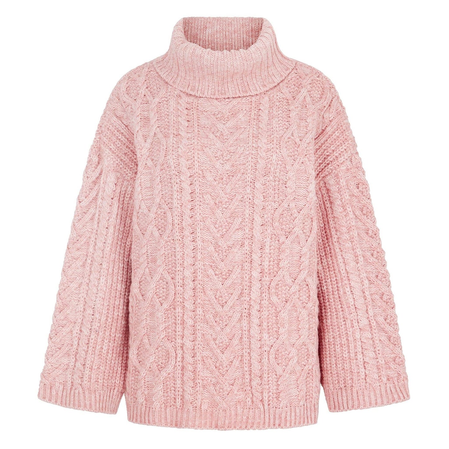 Emily Cable Roll Neck Sweater - Dusky Pink