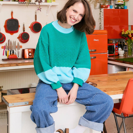 Taz Recycled Cotton Mix Two Tone Jumper - Green Knitwear