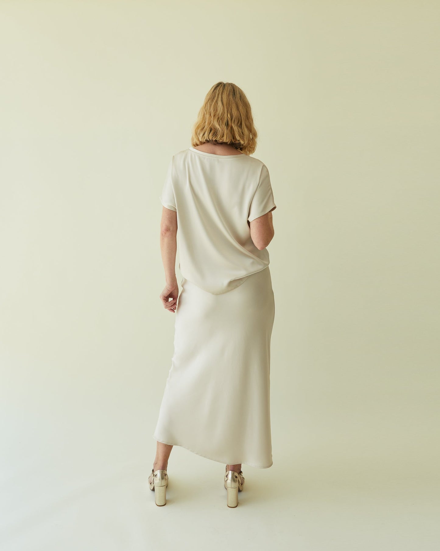 Chalk Maeve Champagne Satin Bias Skirt