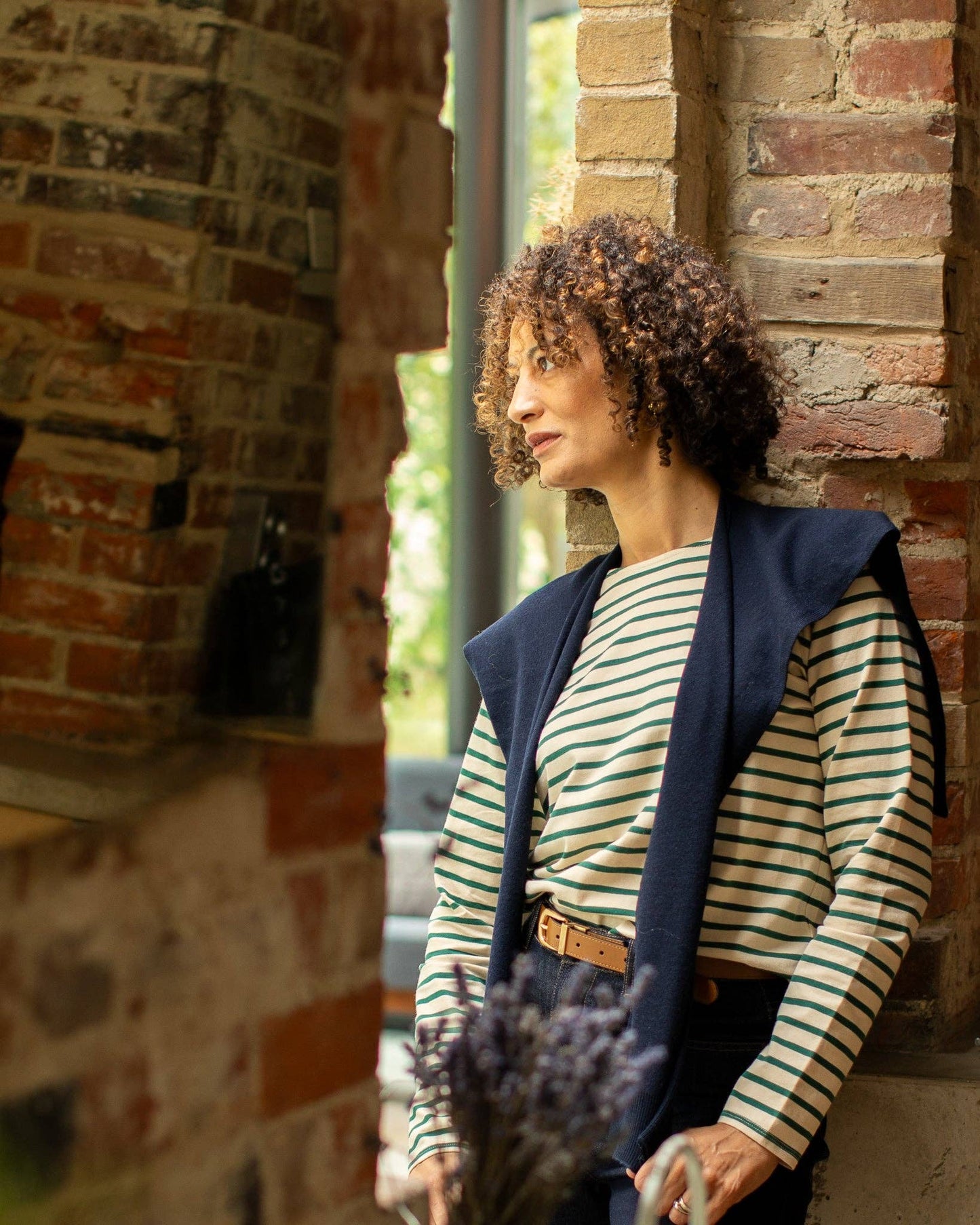 Chalk Fleur Stripe Top | Evergreen/Cream