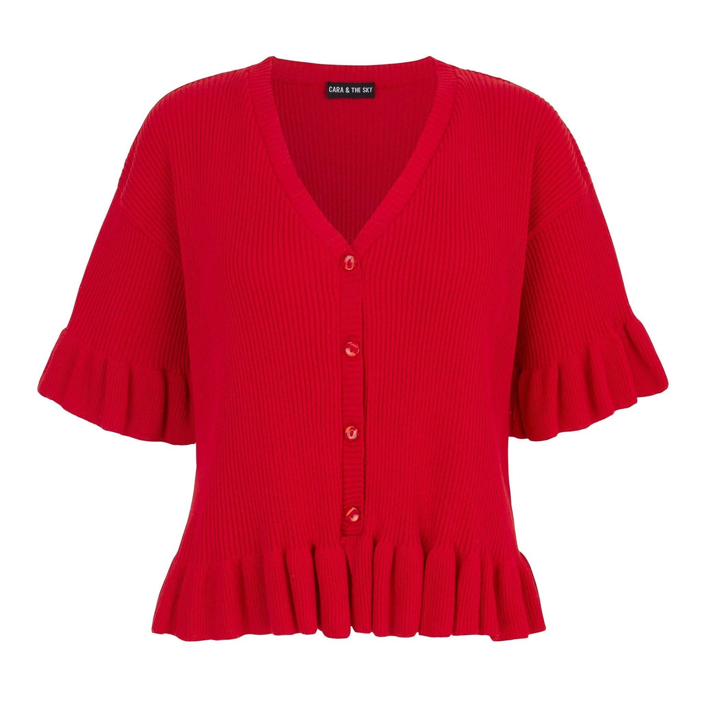 Marlow Ruffle Summer Co-Ord Cardigan - Red | Knitwear