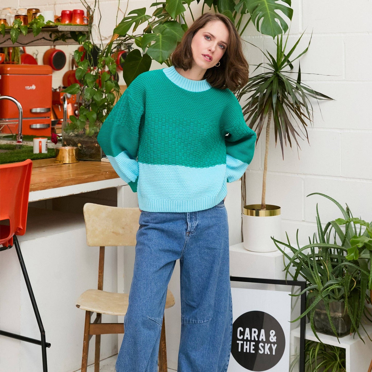 Taz Recycled Cotton Mix Two Tone Jumper - Green Knitwear