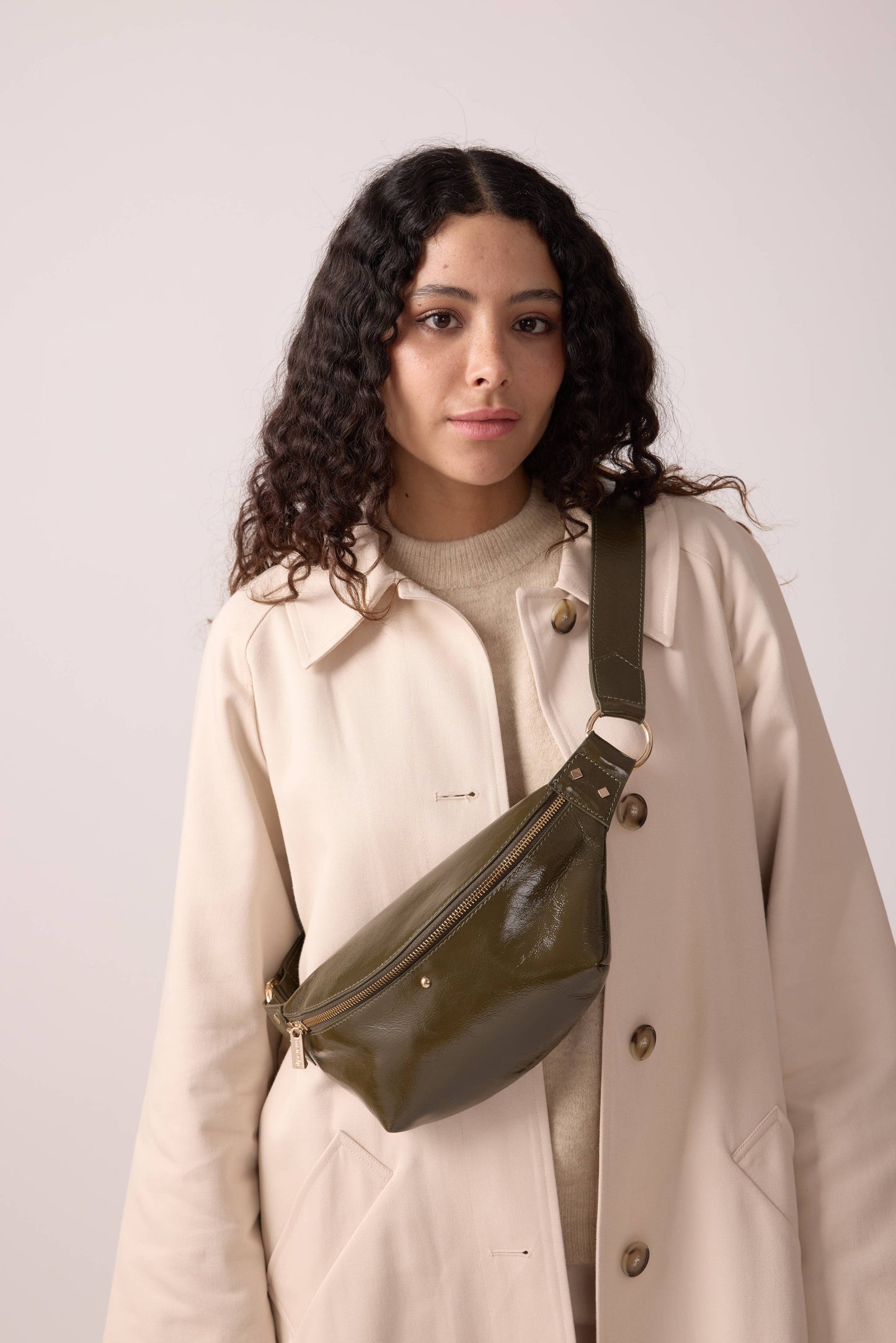 Maradji Khaki Leather Over Shoulder Bag