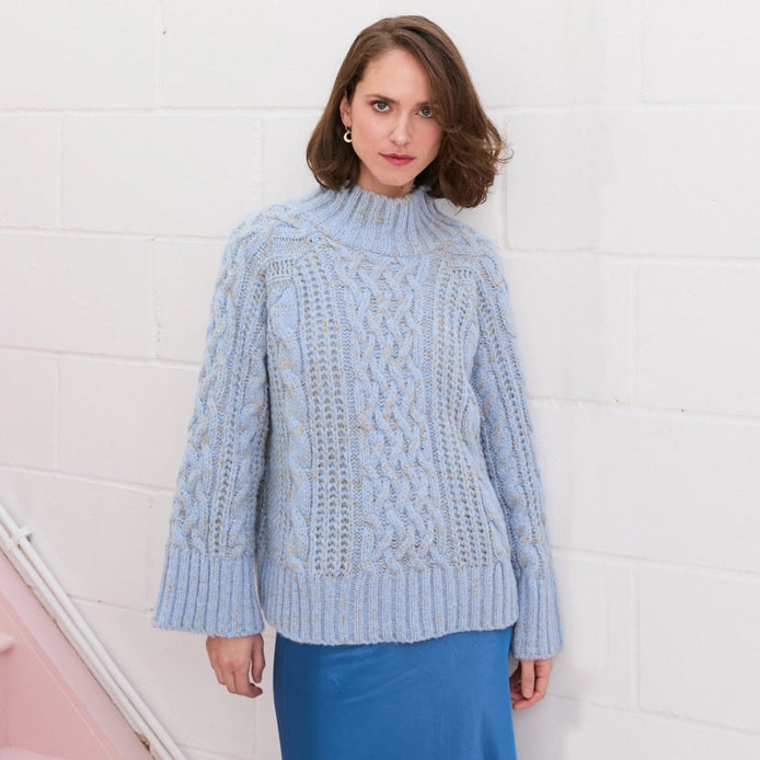 Cara and the Sky: Sarah High Neck Cable Wide Sleeve Jumper